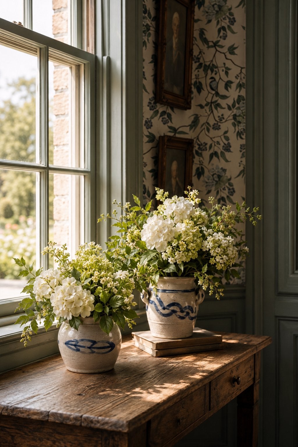 Set de 2 vieux pots en céramique — bleu et blanc, Enlèvement