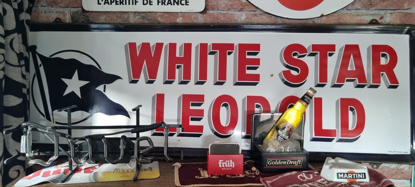 Emaille reclamebord White Star Leopold bier brouwerij, Verzamelen, Ophalen of Verzenden, Gebruikt, Reclamebord, Plaat of Schild