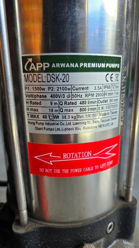 DOMPELSNIJPOMP ARWANA / APP DSK‑20 (geschikt voor mest), Tuin en Terras, Ophalen, Nieuw, Elektrisch, Dompelpomp