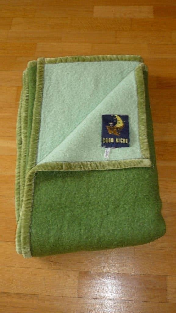 Wollen Deken Good Night (L.S.) 100% scheerwol groen 180x220, Huis en Inrichting, Slaapkamer | Beddengoed, Ophalen of Verzenden