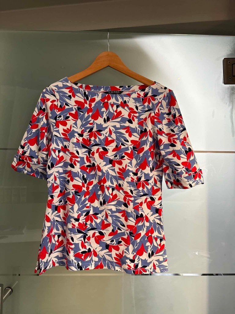 Top à imprimé floral coloré Lauren Ralph Lauren — Taille M, Manches courtes, Taille 38/40 (M), Enlèvement ou Envoi, Comme neuf