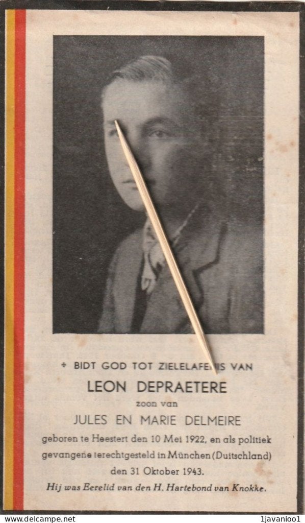Oorlogsslachtoffer 40/45 DEPRAETERE Leon, Verzamelen, Verzenden