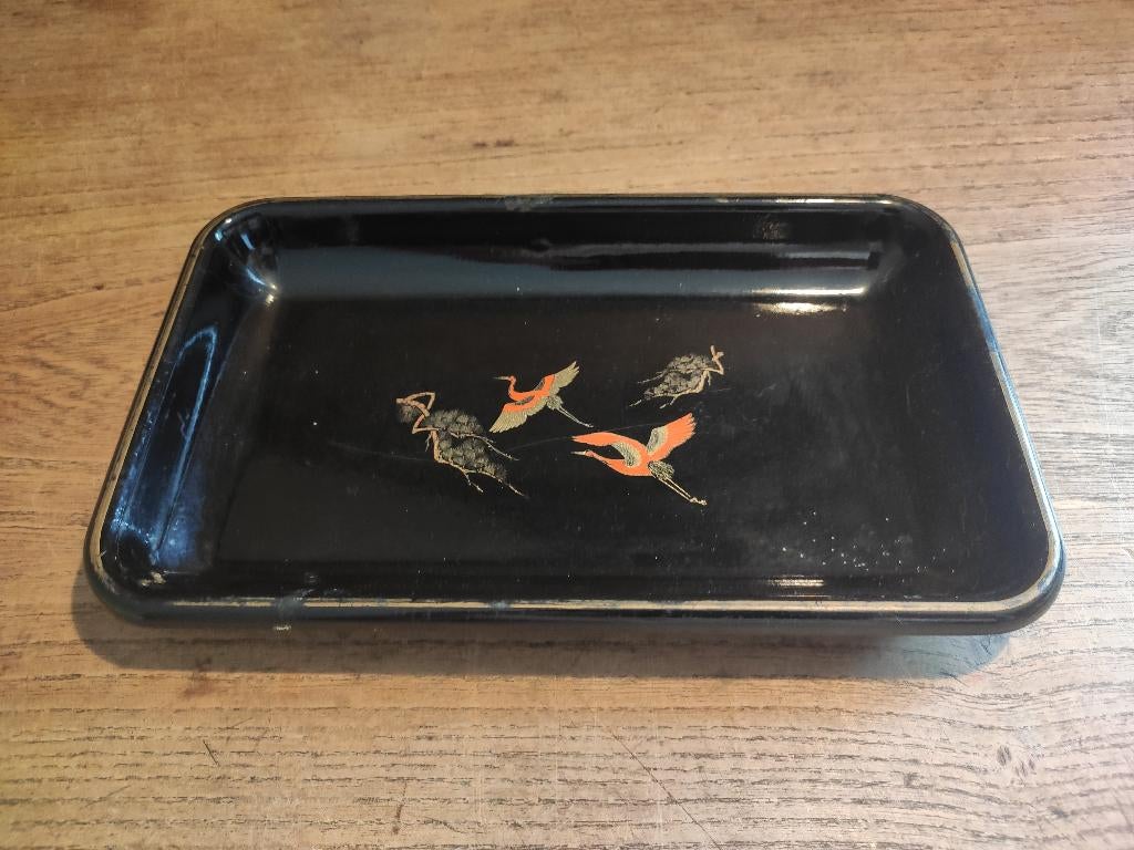 Vintage zwart dienblad klein met vogels, Ophalen, Gebruikt