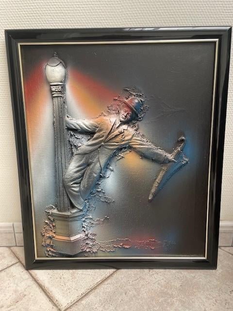 Uniek 3D Reliëf Schilderij Charlie Chaplin – 61 x 52 cm, Antiek en Kunst, Ophalen