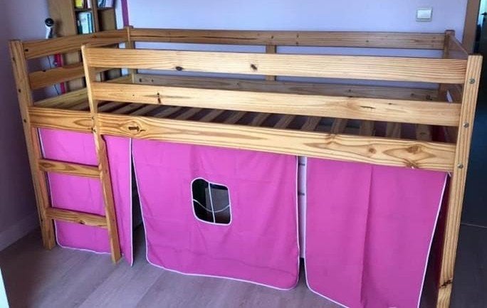 Halfhoogslaper grenen bed, Enlèvement, Utilisé, Lit mi-hauteur mezzanine