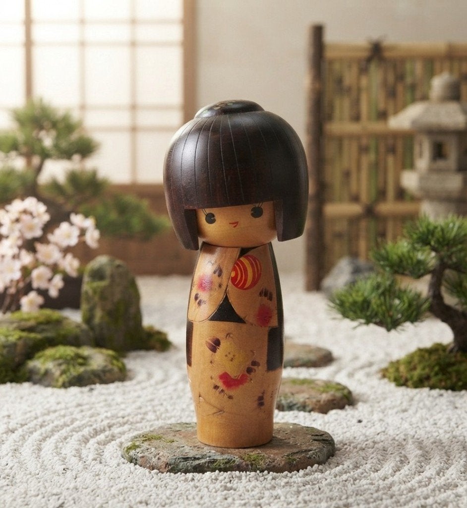 Nobara Kokeshi vintage de Sadao Kishi (1932-1998), Antiquités & Art, Art | Art non-occidental, Japon, Bois, Fait main, 18 cm