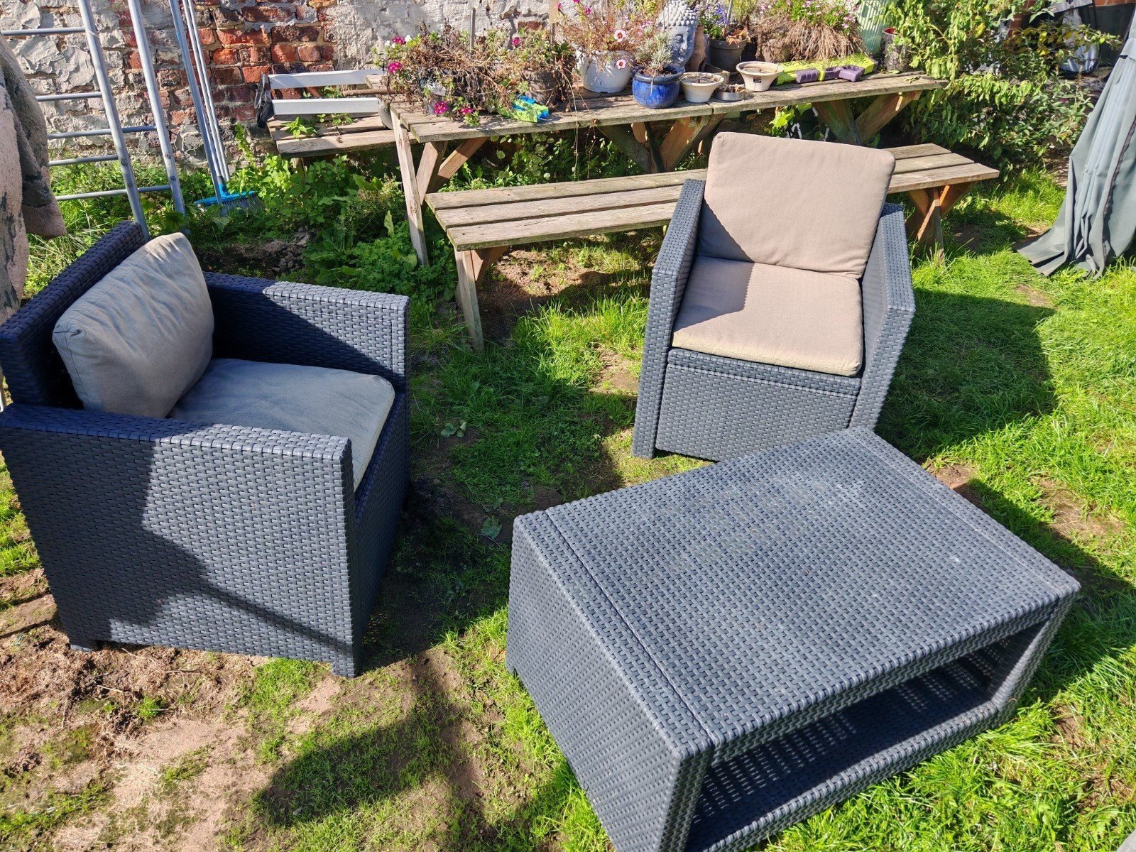 Polyrotan loungeset 4-zits, Rotin, Banque, Utilisé, Sets de jardin
