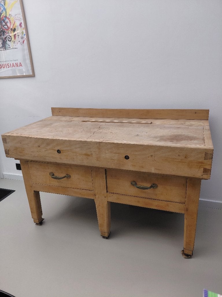 Cheminée ancienne - banc de boucher en bois massif - 150 cm, Enlèvement