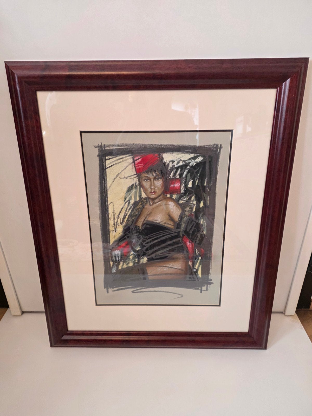 Nico Vrielink (1958) – Expressief portret van muze Jeane, Enlèvement, Daté, Technique mixte, Papier