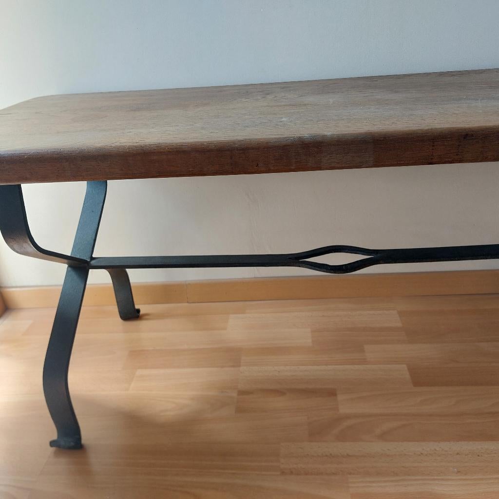 Salontafel van massief hout en smeedijzer, Ophalen, 100 tot 150 cm, 50 tot 75 cm, 50 tot 100 cm