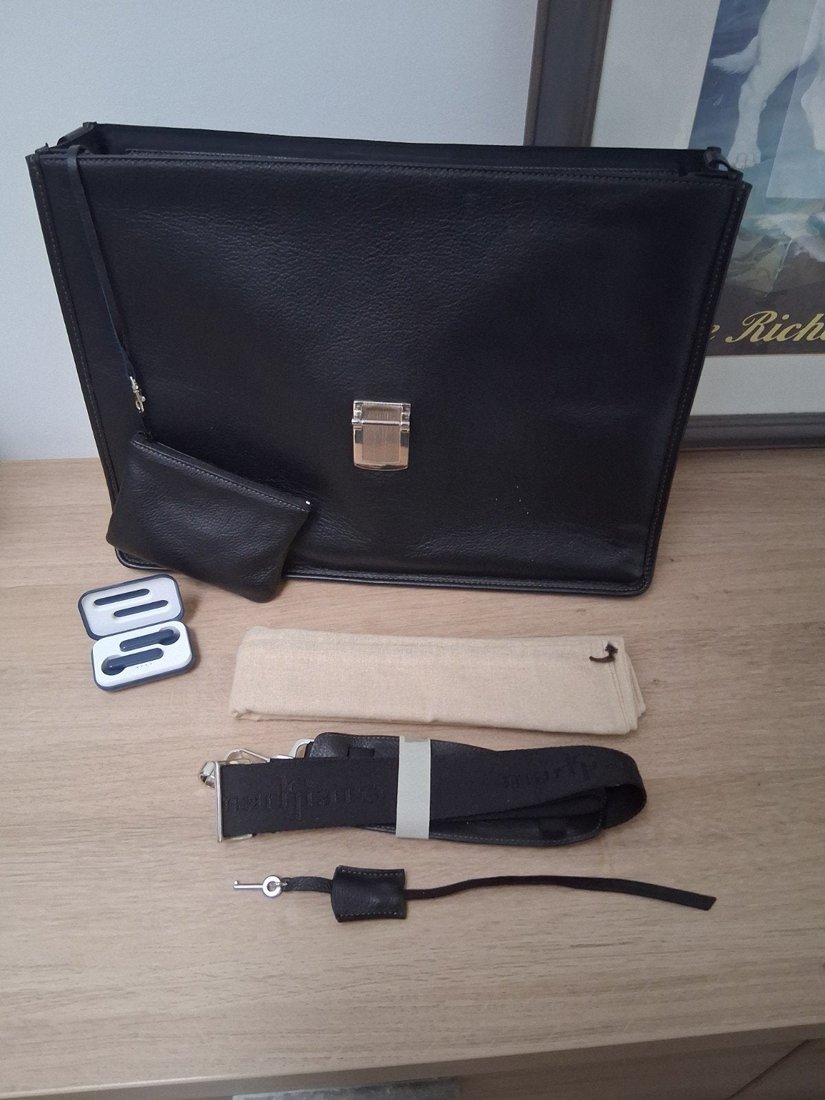 luxe italiaanse lederen handtas + ipod, Zwart, Aktetas of Boekentas, Nieuw, Ophalen of Verzenden