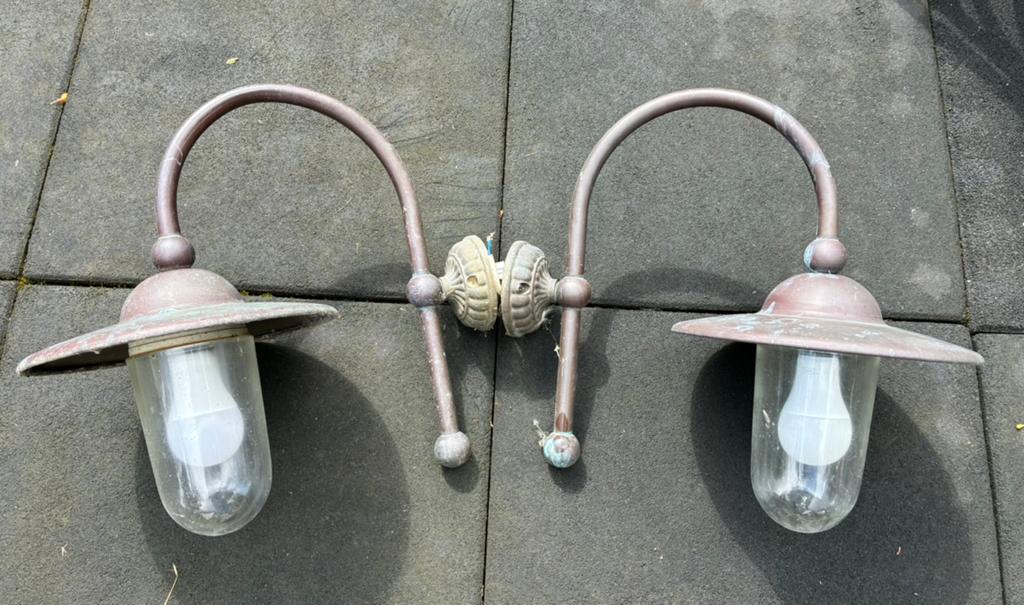 2 landelijke stallampen koper, Tuin en Terras, Ophalen, Overige materialen, Gebruikt, Wandlamp