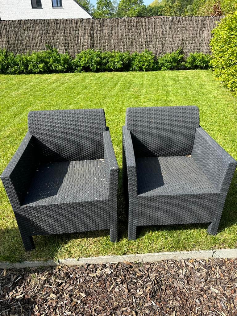 2 lounge zetels in kunststof Allibert, Tuin en Terras, Ophalen, Zo goed als nieuw, Kunststof