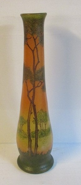 originele art deco vaas Legras geëmailleerd landschap, Verzenden