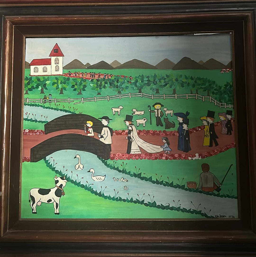Saro Belen Spanje 1976 trouwstoet olie op doek, Ophalen