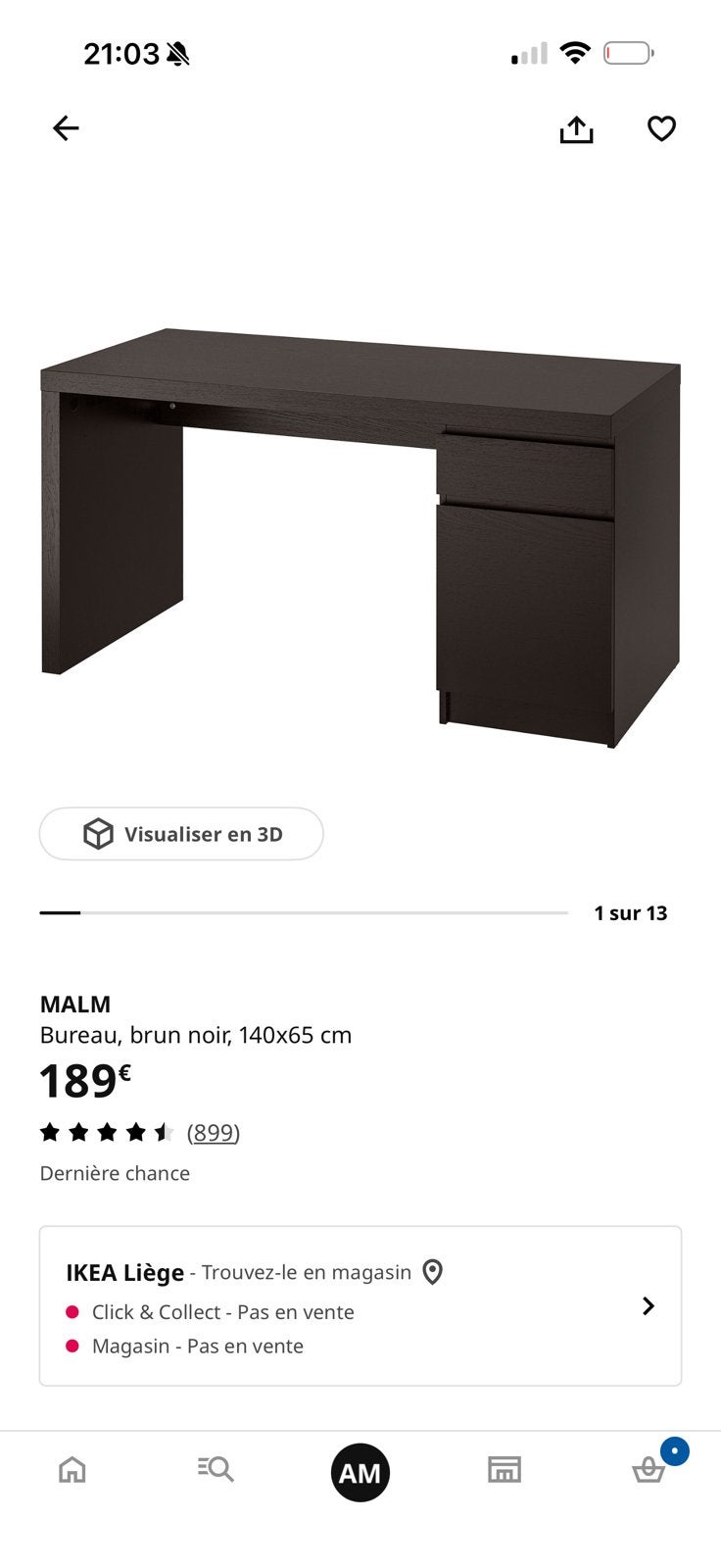 Bureau Malm Ikea brun noir 140x65, Enlèvement, Comme neuf, IKEA, Brun