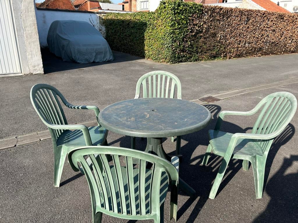 4 tuinstoelen + ronde tafel, Chaise, Synthétique, Utilisé, Enlèvement
