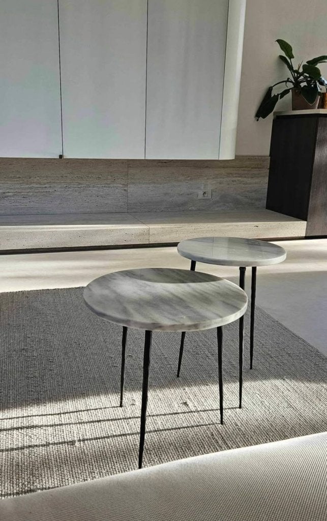 Marmeren salontafeltjes furnified, Maison & Meubles, Enlèvement, Utilisé