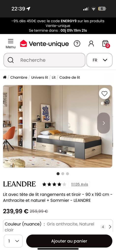 Lit 90x190 mon prix de vente seras de 90€ pas négociable, Maison & Meubles, Enlèvement, Comme neuf, Une personne, Moderne