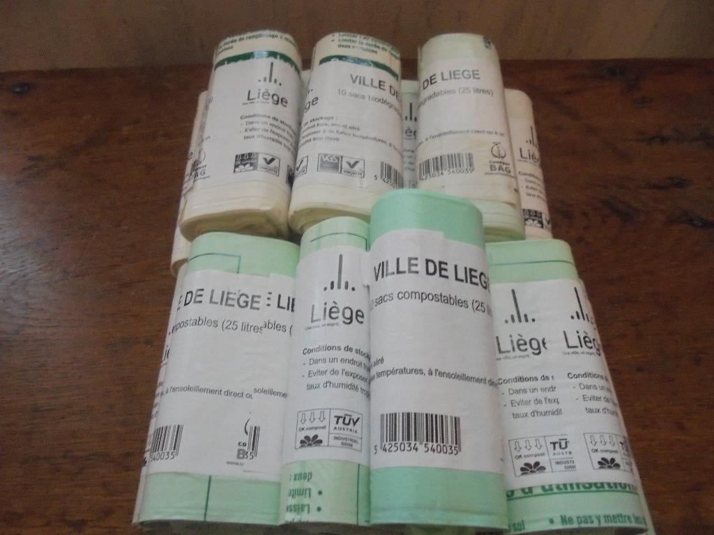15 ROUL. de 10 sacs compost. biodegrad.25L. " VILLE DE LIEGE, Ophalen, Kunststof, Nieuw, 40 liter of meer