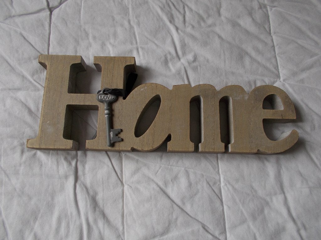 Décoration "HOME" en bois à poser s/meuble., Beige, Enlèvement, Bois, Moderne