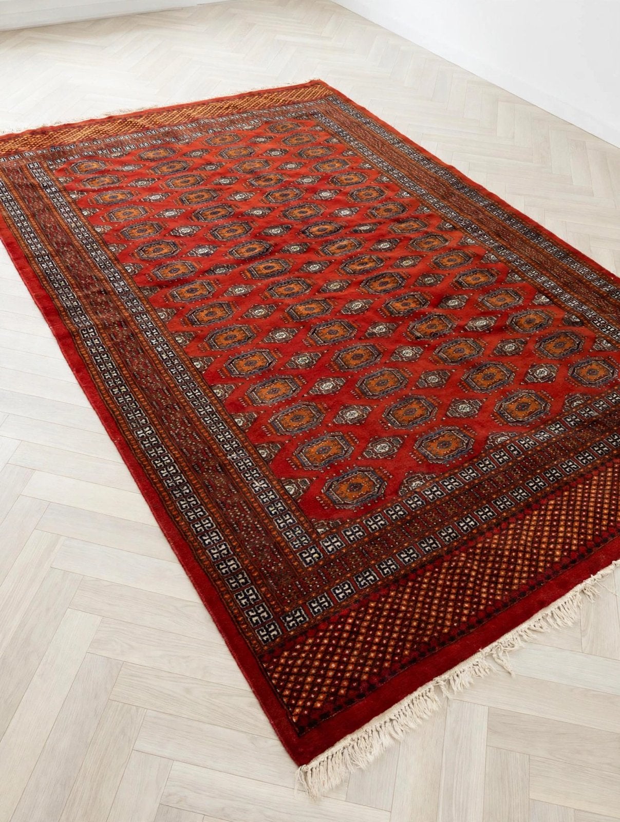 Vintage Perzisch Bokhara Tapijt 200x270 cm - Rood Handgeknoo, Maison & Meubles, 200 cm ou plus, 150 à 200 cm, Enlèvement, Rectangulaire