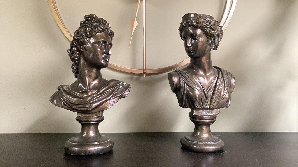Lot de 2 ancien buste Artemis et Apollo, Enlèvement ou Envoi, Buste
