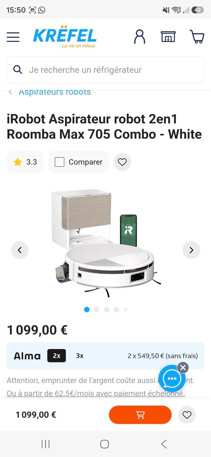 Robot aspirateur Roomba Max 705 Combo + base AutoWash -, Electroménager, Aspirateurs, Comme neuf, IRobot