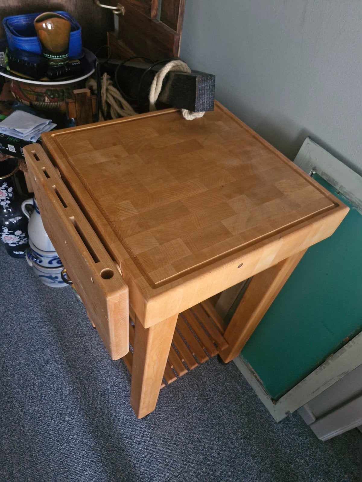 Houten slagersblok / keukentrolley te koop, Ophalen