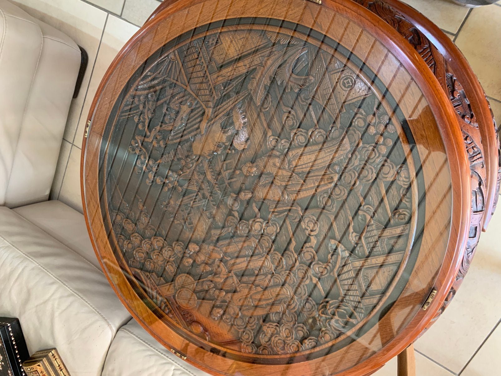 Table d'appoint ronde en bois — style asiatique, Enlèvement ou Envoi