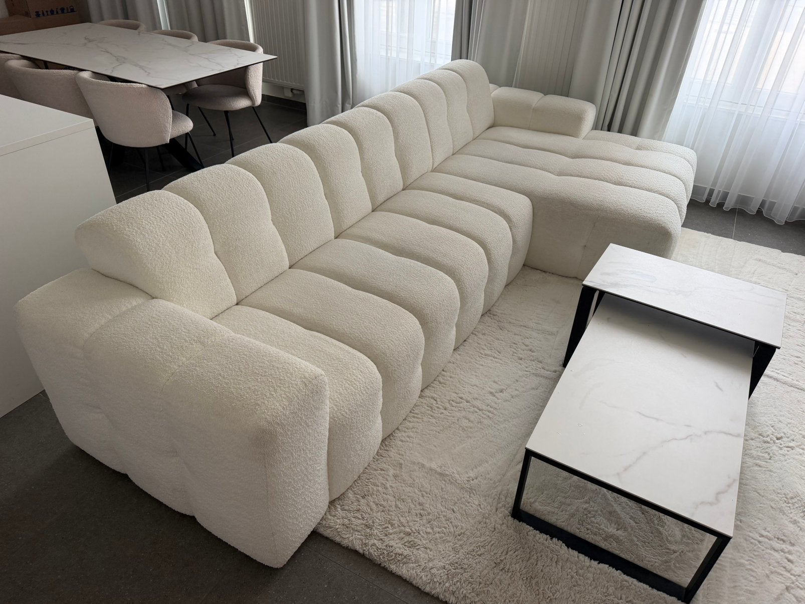 MEUBLES DE CANAPÉ EN PELUCHE TABLES EN CÉRAMIQUE, Enlèvement, Comme neuf