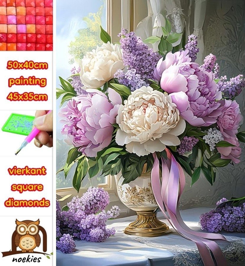 Peinture au diamant 50x40cm Fleurs dans un vase (carré) n 54, Hobby & Loisirs créatifs, Bricolage, Neuf, Multicolore, Autocollant