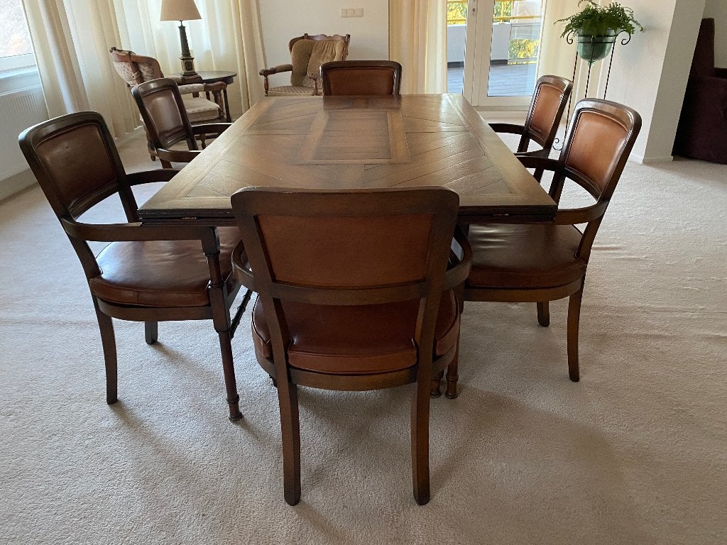 Eettafel inclusief 6 stoelen, Ophalen, Zo goed als nieuw, Jugendstil/Art Deco, 4 tot 6 stoelen