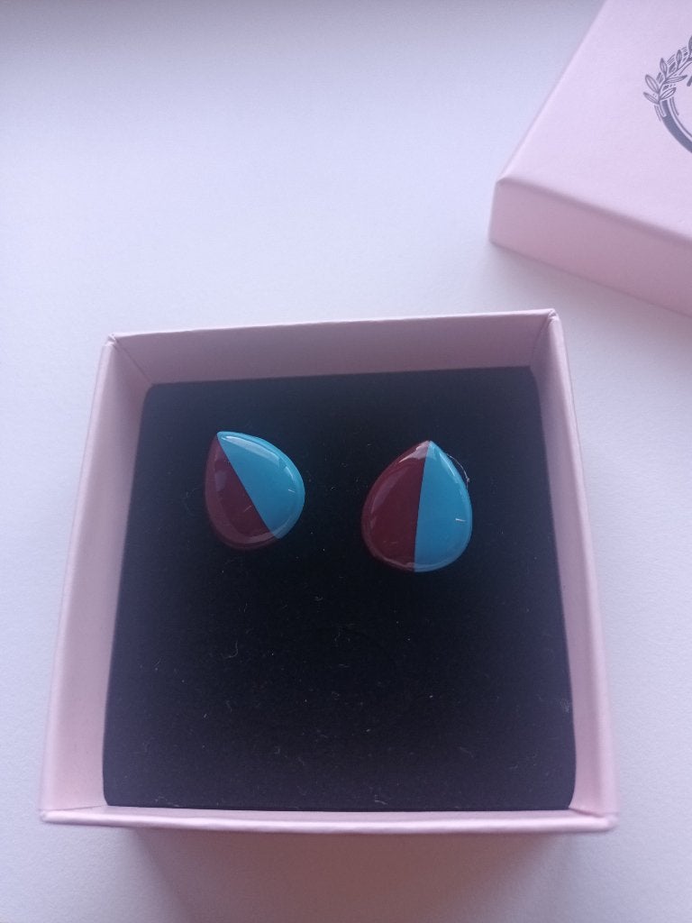 Oorbellen 'Dingen by Ine', Bijoux, Sacs & Beauté, Boucles d'oreilles, Enlèvement, Autres matériaux, Bleu, Neuf