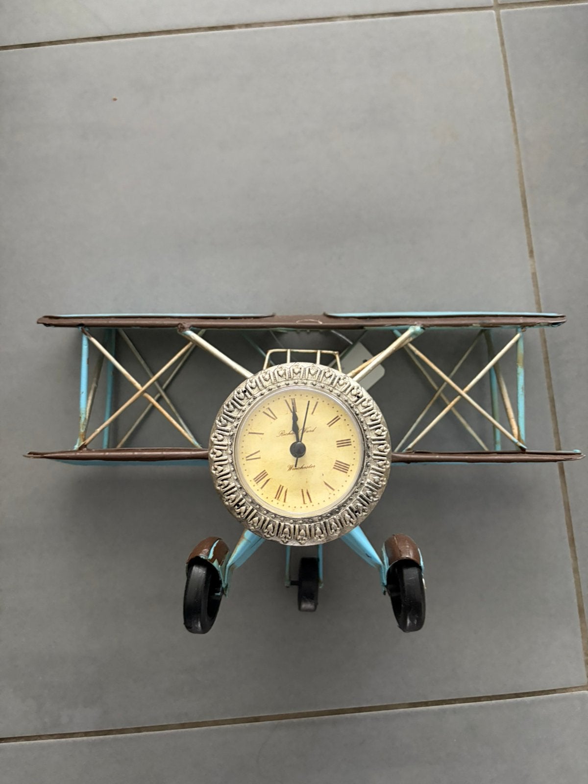 Horloge d'avion Clayre & Eef/décoration en métal/bleu rétro, Enlèvement ou Envoi, Bleu