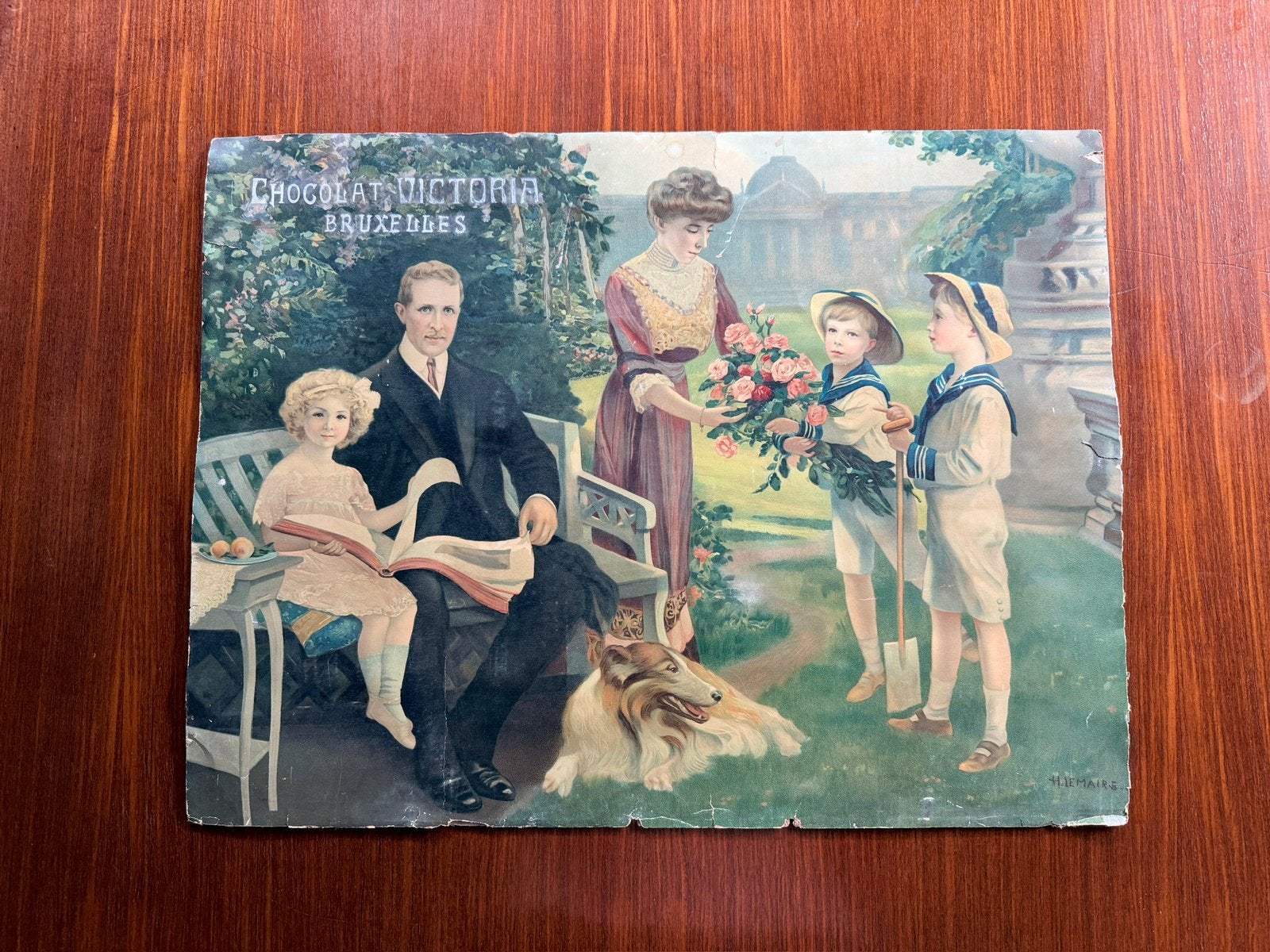 Grote Antieke Chromo reclame Victoria Chocolade (1910-1920), Collections, Enlèvement ou Envoi, Utilisé, Panneau publicitaire