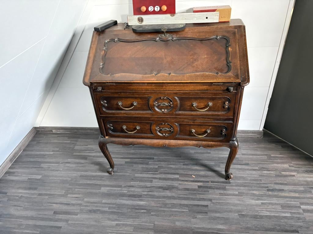 secretaire, schrijftafel, schrijfbureau EN boekenkast, Ophalen, Met lades, Gebruikt, Hout