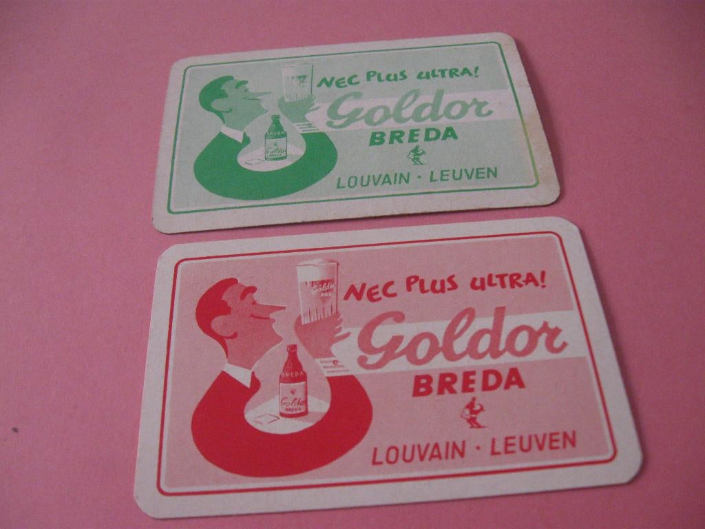 2 oude losse speelkaarten Goldor Breda - Leuven (8), Verzamelen, Speelkaarten, Jokers en Kwartetten, Zo goed als nieuw, Speelkaart(en)