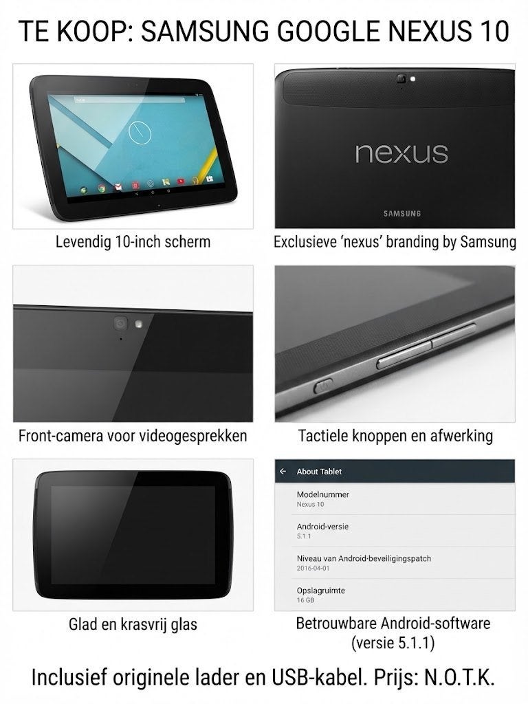 google android nexus 10 Android 2 modellen (16GB / 32GB), Informatique & Logiciels, Ordinateurs Vintage, Enlèvement ou Envoi, Samsung & Google