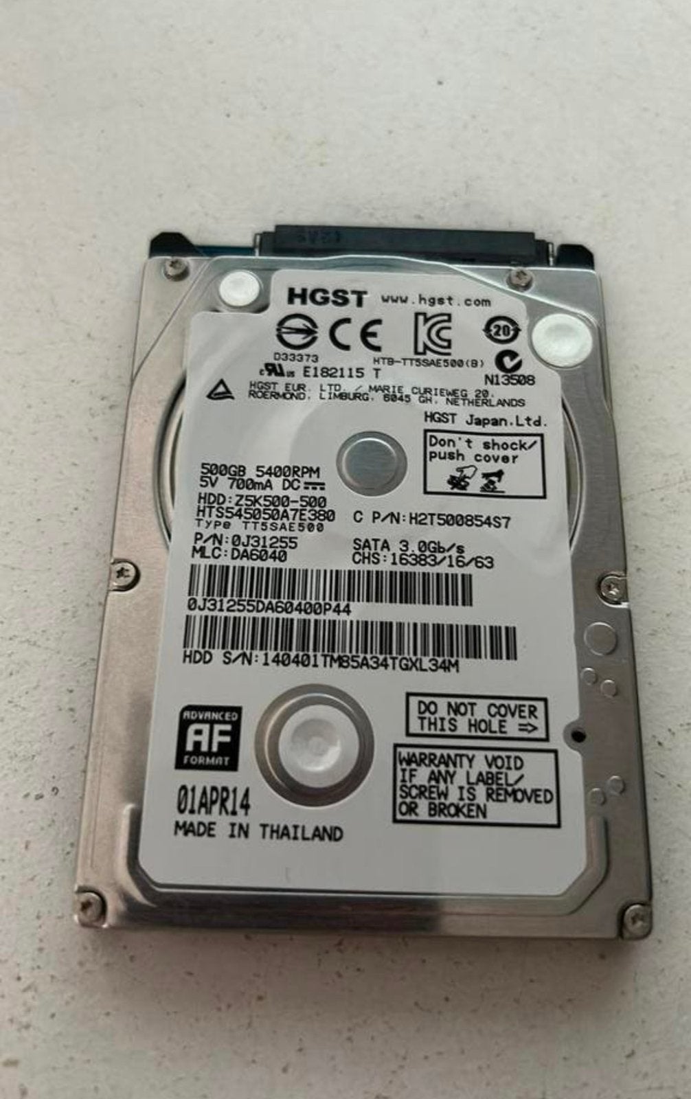 500 Gb HDD, Computers en Software, Harde schijven, Ophalen, Zo goed als nieuw, 500 GB, SATA