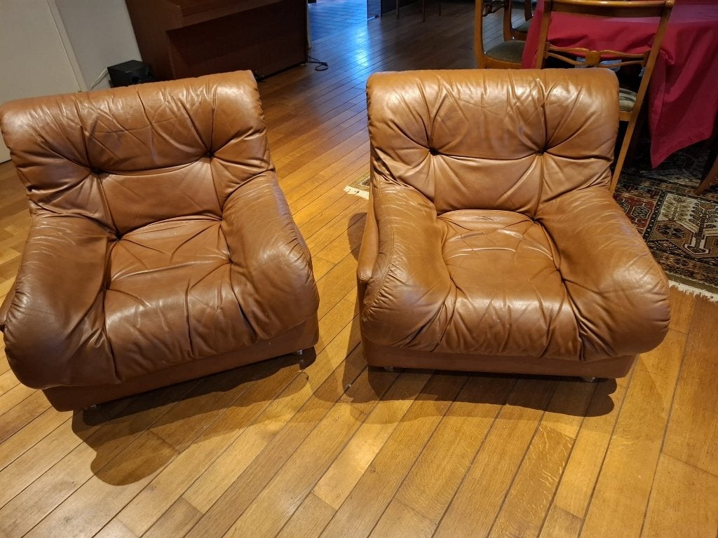 Bieden vanaf €650 - Vintage lederen salon, Huis en Inrichting, Ophalen, Gebruikt, Leer, Vintage