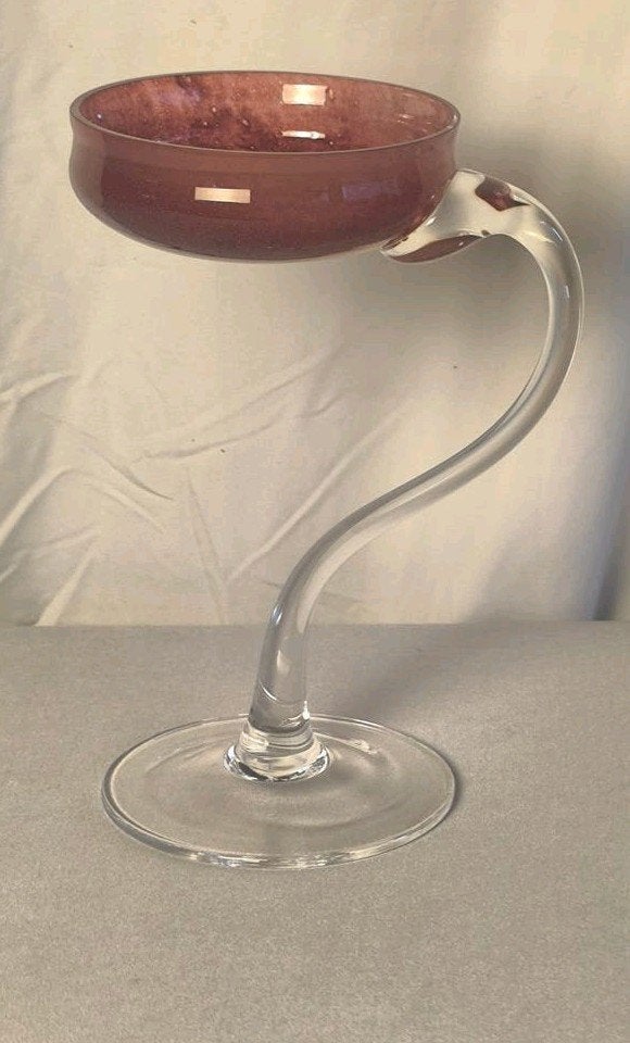 Vintage Jozefina Krosno 'Swan Neck' glazen schaal op voet, Antiek en Kunst, Ophalen of Verzenden