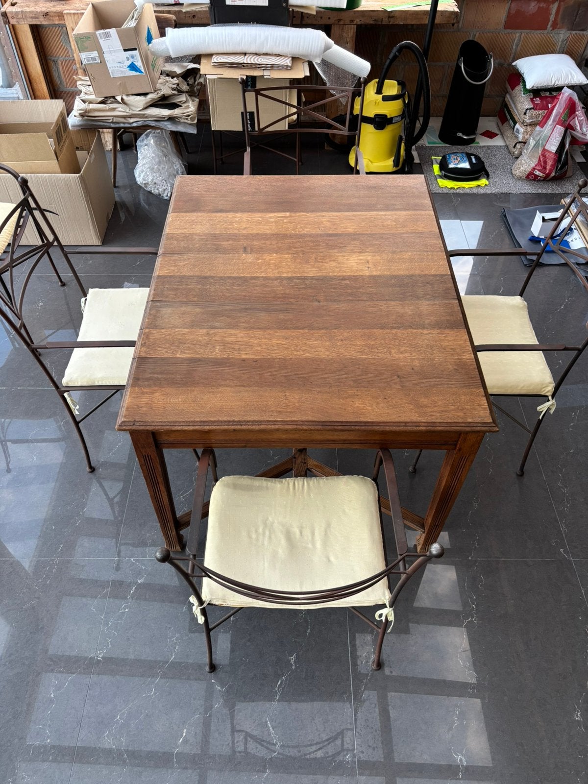 Set rechthoekige houten tafel + 6 smeedijzeren stoelen, Ophalen