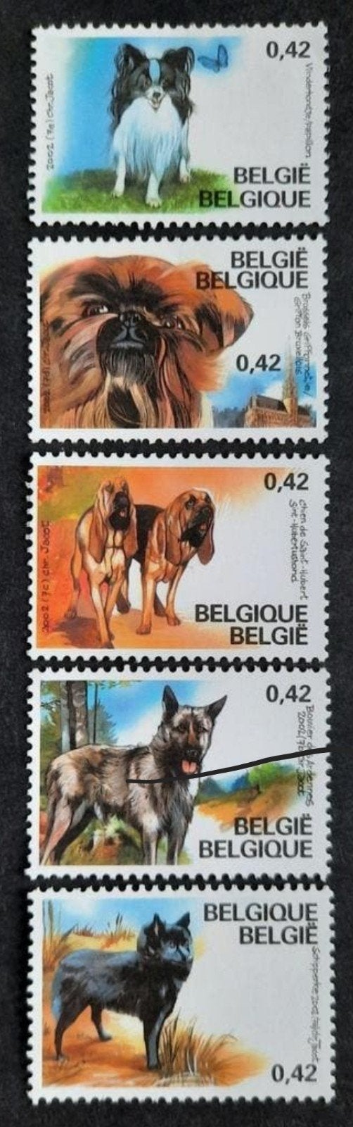 Belgique : COB 3064/68 ** Chiens de race belge 2001., Sans timbre, Neuf, Enlèvement ou Envoi, Non oblitéré
