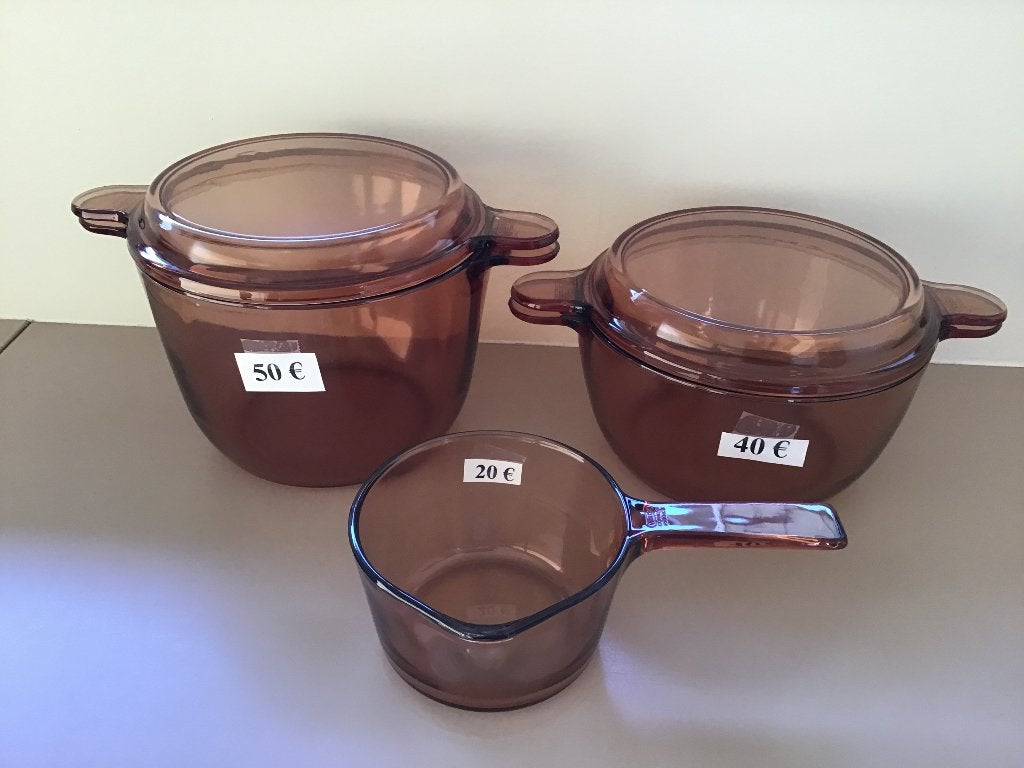 3 bocaux en verre de Corning Vision France vintage..., Enlèvement ou Envoi, Comme neuf, Verre