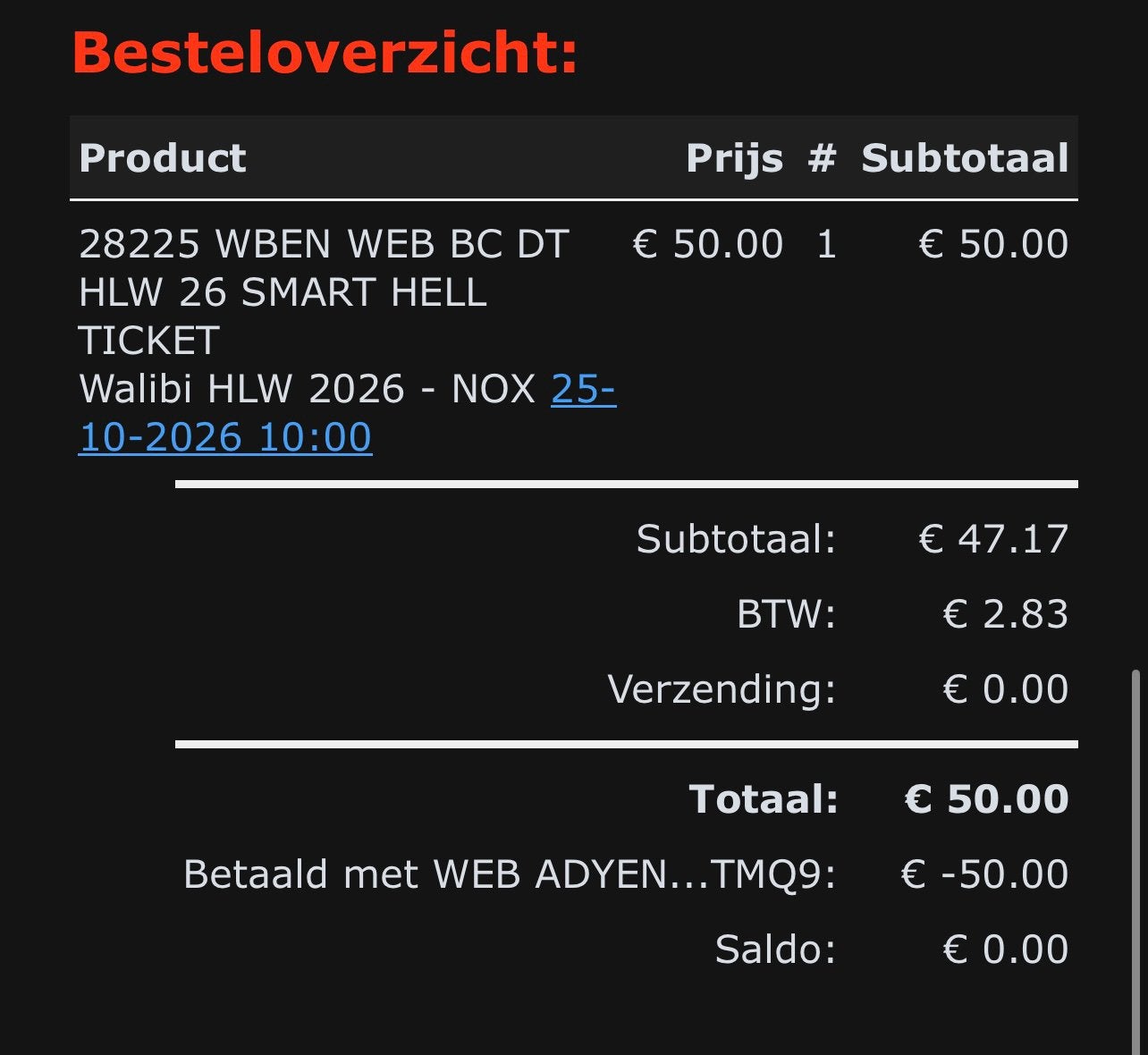 walibi ticket 25/10, Tickets en Kaartjes