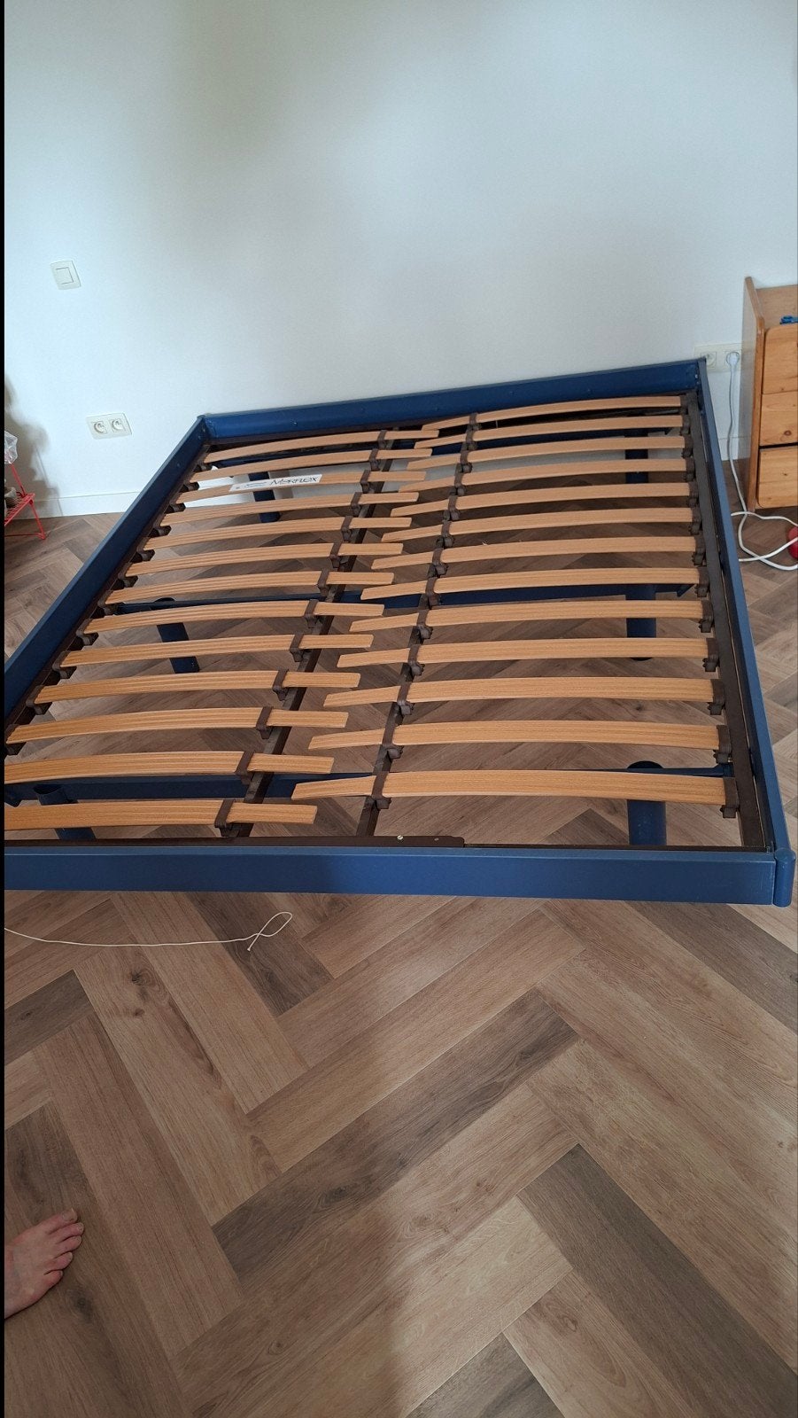 Bed, blauw frame, 160x200., Ophalen, Gebruikt, Blauw, Tweepersoons