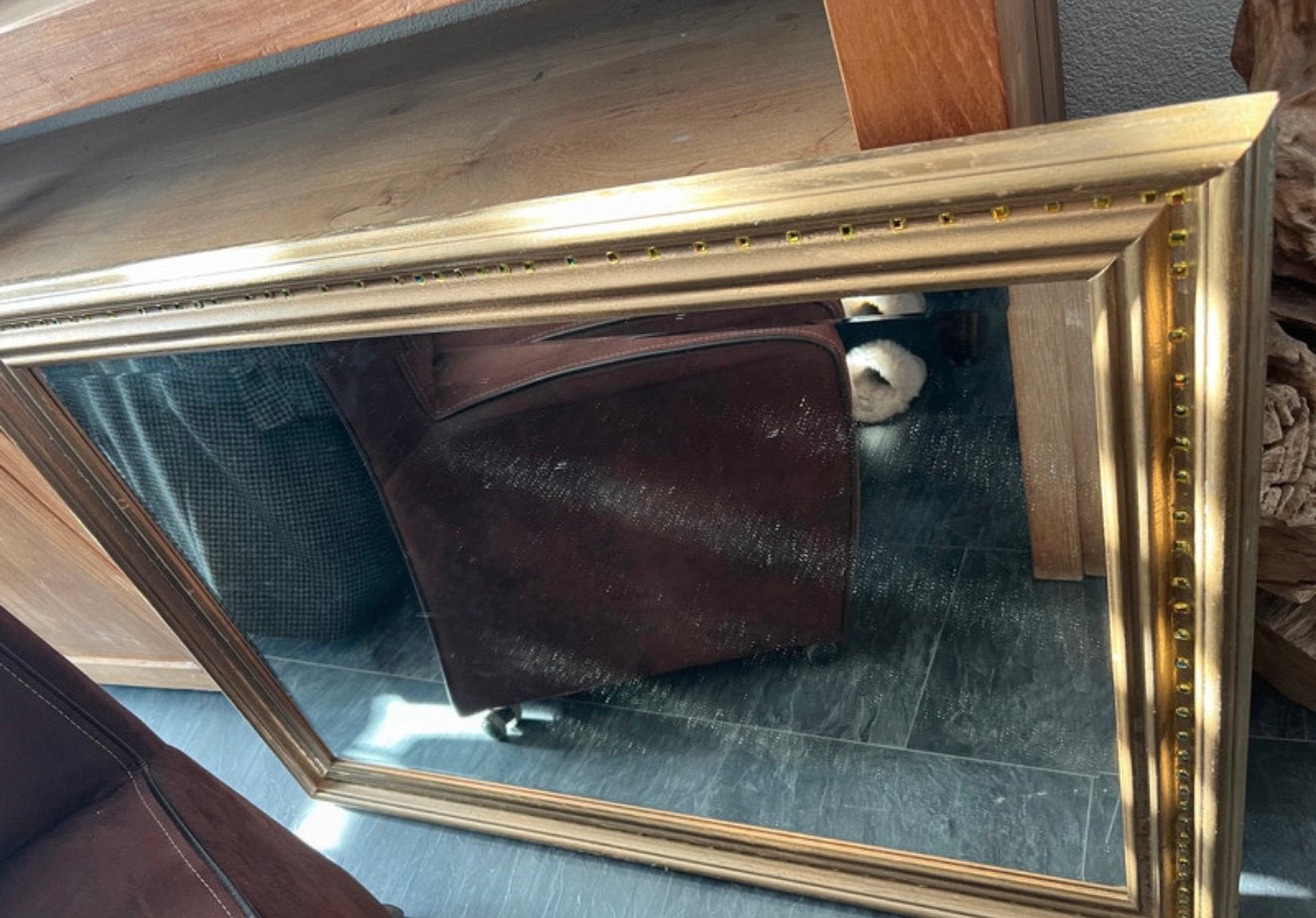 Vintage gouden spiegel, Antiek en Kunst, Antiek | Spiegels, Ophalen, Rechthoekig, 50 tot 100 cm, Minder dan 100 cm