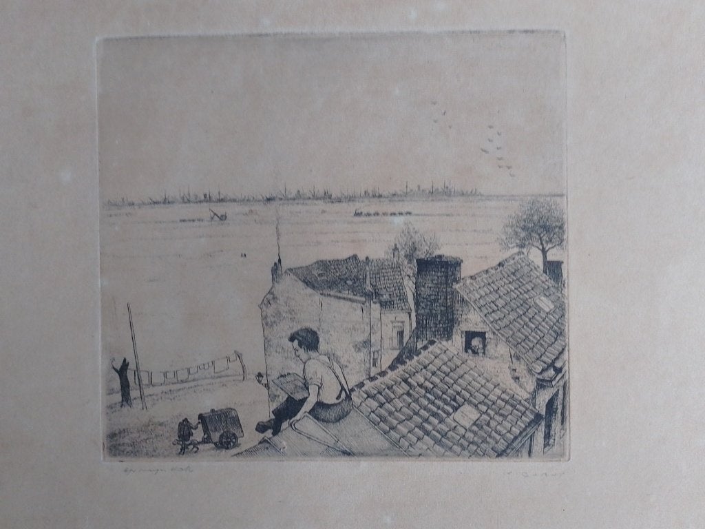 Jacques Gorus 1901 - 1981   Ets   Op mijn dak, Verzenden, Ets, Gesigneerd
