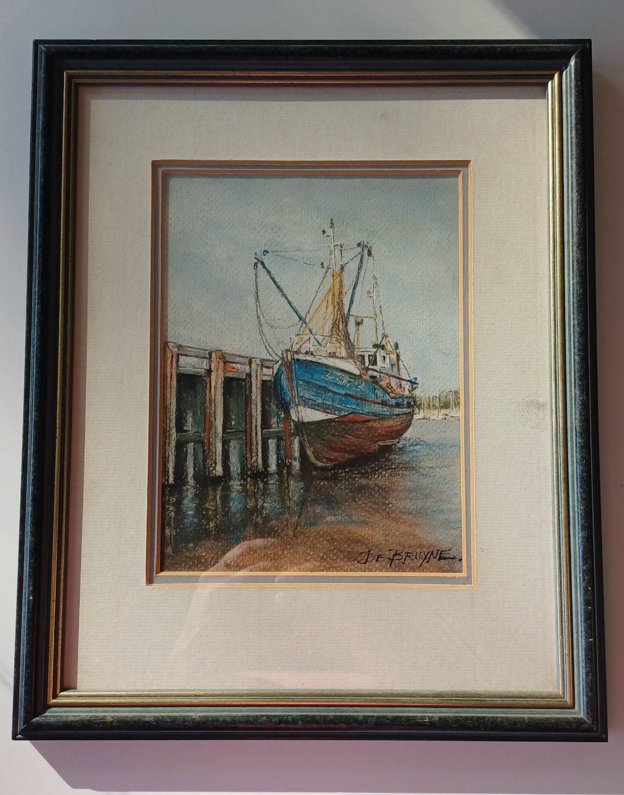 schilderij De Bruyne, Ophalen of Verzenden, Gesigneerd, Gemengde techniek, Maritiem / water